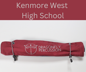 Red rolled up stick case with the Dragonfly logo.  Text above the bag says "Kenmore West High School"