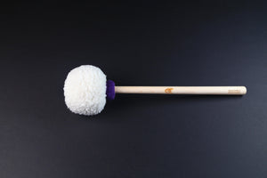 Mike Tamburo Medium Mallet.  Wooden handle with medium head covered in white sherpa.