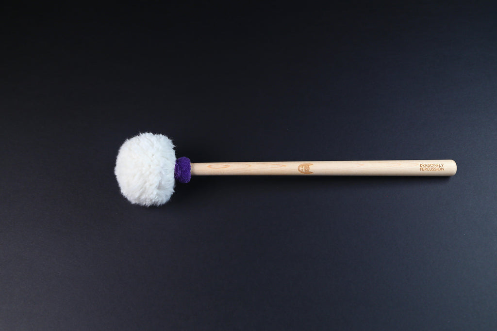 Mike Tamburo Small Mallet.  Wooden handle with small head covered in white sherpa.