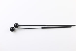 1" Black Bell Mallets with black heads, black fiberglass handles and black tubing for grips.